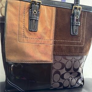 Authentic Coach Mixed-Media Vintage Patchwork Tote in Brown and Bronze